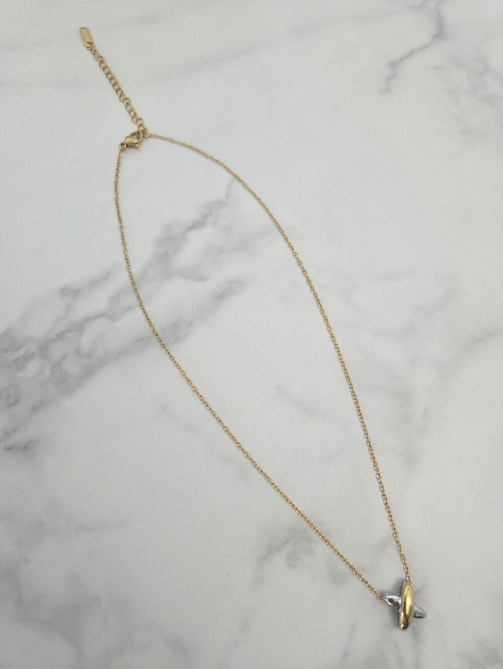 Two Tone Gold & Silver Pendant Necklace Minimalist Jewelry - Picture 4 of 16